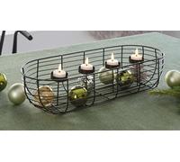 Dekoleidenschaft Candela Panier décoratif en métal Noir 50 cm de long 4 bougeoirs, alternative pour couronne de Noël/couronne de l'Avent, bougeoir, décoration de Noël, photophore