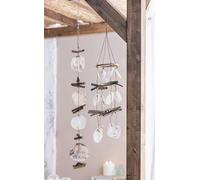 2x Carillon "Capiz" en coquillages et bois flotté, mobile 75 cm & suspension décorative 90 cm de haut, décoration de balcon & jardin