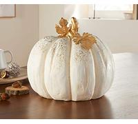 Dekoleidenschaft Citrouille décorative blanche + or, Ø 25 x 22 cm, décoration d'automne, décoration d'Halloween, décoration de table élégante, sculpture