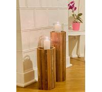 Dekoleidenschaft Colonne photophore rustique en bois recyclé, 63 cm de haut, colonne en bois, bougeoir, colonne décorative avec verre à bougie, photophore de sol