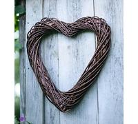 Dekoleidenschaft Grand cœur décoratif en osier naturel, 55 x 60 cm, couronne de porte, murale, balcon, jardin, mariage, personnalisable, sans décoration