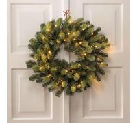Dekoleidenschaft Grande couronne décorative en forme de branches de sapin avec éclairage LED et minuterie, Ø 50 cm, couronne de porte en plastique pour l'hiver et Noël, couronne de Noël artificielle