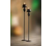 Dekoleidenschaft Lot de 2 bougeoirs antiques en métal noir - 60 + 69 cm de haut - Grande colonne pour bougies piliers