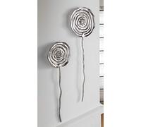 Dekoleidenschaft Lot de 2 décorations murales en forme de fleur en aluminium argenté