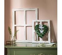 Dekoleidenschaft Lot de 2 fenêtres décoratives en bois au look shabby blanc, cadre de fenêtre décoratif, fenêtre en bois, fenêtre à échelons