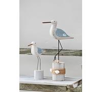 Dekoleidenschaft Lot de 2 figurines décoratives en bois et métal - Décoration maritime - Oiseau décoratif