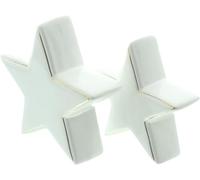 Dekoleidenschaft Lot de 2 figurines décoratives en forme d'étoile à bord doré en porcelaine crème blanc/doré, Ø 13 + 15 cm, décoration de Noël, décoration de table