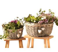 Dekoleidenschaft Lot de 2 paniers à plantes en osier gris avec cœurs décoratifs