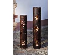 Dekoleidenschaft Lot de 2 photophores en métal aspect vieilli - 80 + 99 cm de haut - Photophore d'extérieur - Grand photophore avec bougeoir - Décoration de jardin pour l'extérieur