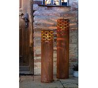 Dekoleidenschaft Lot de 2 photophores en métal au design rouille - 75 + 95 cm de haut - Lanterne de jardin - Bougeoir - Colonne décorative avec verre à bougie - Colonne en métal - Décoration de jardin