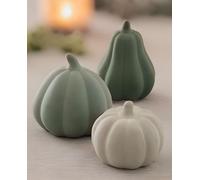 Dekoleidenschaft Lot de 3 citrouilles en terre cuite verte et blanche, citrouille, décoration d'automne, décoration d'Halloween, figurine décorative