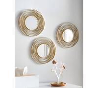 Dekoleidenschaft Lot de 3 Miroirs Dorés en Métal, Ronds, Ø 24 cm, Miroir Mural, Décoration Murale