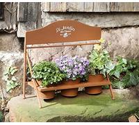 Dekoleidenschaft Lot de 3 pots de fleurs avec support en métal aspect rouille - Décoration de jardin pour l'extérieur