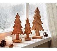 Dekoleidenschaft Lot de 3 sapins en bois de manguier, 20 cm, 25 cm, 30 cm de haut, figurine décorative, décoration de Noël, décoration de l'Avent