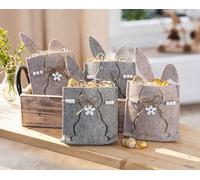 Dekoleidenschaft Lot de 4 sacs en feutre « lapin de Pâques », gris et beige, feutre en PET recyclé, sacs cadeaux, décoration de Pâques, sac cadeau