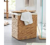 Dekoleidenschaft Panier à linge en jacinthe d'eau avec couvercle, 34 x 26 x 45 cm, panier à linge avec insert textile en coton crème, panier à linge, panier de rangement