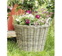 Dekoleidenschaft Panier à plantes rustique rond en rotin - Diamètre : 45 x 40 cm - Gris - Grand pot de fleurs d'extérieur - Pot de fleurs pour l'extérieur