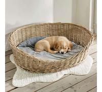 Dekoleidenschaft Panier pour chien Koboo Grey en osier avec coussin, taille XL 90 x 70 cm