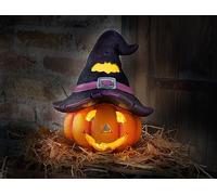 Dekoleidenschaft Photophore d'Halloween en forme de chapeau de sorcière pour l'intérieur et l'extérieur - 33 cm de haut - Décoration d'automne - Lanterne pour bougies chauffe-plat et bougies piliers -