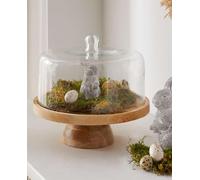 Dekoleidenschaft Plateau de service rond en bois de manguier avec couvercle en verre, cloche à fromage, assiette en bois avec cloche en verre, plateau de service