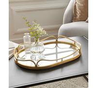 Dekoleidenschaft Plateau miroir doré 50 x 34 cm avec grande surface miroir en métal doré