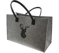 Dekoleidenschaft Sac à main en feutre avec motif cerf, gris, debout, sac à main, sac de transport, sac pour femme, 45 x 20 x 30 cm, sac en feutre, sac de courses, sac à bandoulière, gris, 45x20x30 cm