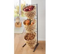 Dekoleidenschaft Support de panier en métal avec 3 paniers en jacinthe d'eau, présentoir de vente, panier à fruits, panier à légumes, porte-marchandises, panier de présentation