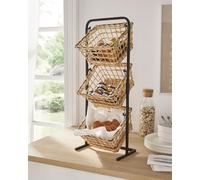 Dekoleidenschaft Support de panier en métal avec 3 paniers en osier, panier à fruits, panier à légumes, étagère de rangement, porte-fruits, panier à panier, panier en osier, étagère de rangement