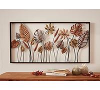 Dekoleidenschaft Tableau métallique 3D Motif feuilles 90 x 45 cm