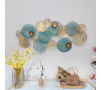 Dekoleidenschaft Tableau mural 3D - Lotus - En métal - Doré/turquoise - 125 x 60 cm - Décoration murale