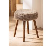 Dekoleidenschaft Tabouret en peau de mouton en bois et fourrure synthétique, Ø 35 x 45 cm, tabouret, repose-pieds