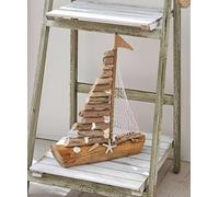 Dekoleidenschaft Voilier décoratif Sailor en Bois flotté avec Coquillages, 39 cm de Haut, Bateau en Bois, voilier, Bateau décoratif, Bateau en Bois, décoration Maritime en Bois flotté pour Salon
