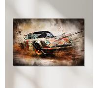 Dekomundo Affiche de voiture Porsche 911, toile murale ou tableau avec cadre, 60x80 cm, photo imprimée