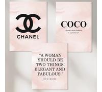 Dekomundo COCO CHANEL Lot de 3 posters modernes à encadrer pour salon, chambre à coucher, magasin et boutique, 3 x 30 x 40 cm, roses