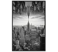 Dekomundo New York City Poster Surréaliste en noir et blanc à encadrer - Tableau mural moderne et exclusif 50 x 70 cm