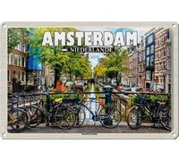 DekoNo7 Plaque en tôle 30 x 20 cm Motif Pays-Bas Amsterdam Partie de la ville Jordaan Vélos