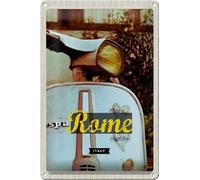 DekoNo7 Plaque en tôle 30 x 20 cm Rome Italy Motif vieux Vespa rouillé