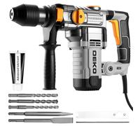 DEKOPRO 1500W Perforateur SDS-Plus - 5.5J Marteau Perforateur 3-en-1, Perforateur Filaire Anti-Vibration, avec 3 Forets & 2 Burins SDS, Perçage Max: Béton 32mm, Acier 13mm, Bois 40mm