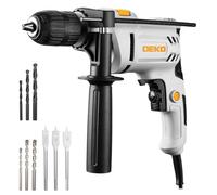 DEKOPRO Perceuse à Percussion Filaire 500W - 2 en 1 Perceuse Béton, Mandrin Sans Clé 13mm, Poignée Rotative 360°, 3000 RPM, 3 Forets (3 x Métal, Béton, Bois), Idéale pour Bois, Métaux Tendres et Béton