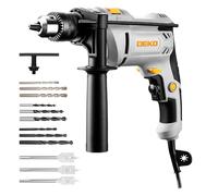 DEKOPRO Perceuse à Percussion Filaire 900W - Perceuse Béton 6 Vitesses, 3000 RPM, 45,000 BPM, Mandrin Métallique de 13mm, Poignée Rotative à 360° et 12 Mèches Incluses, pour Bois, Métal et Béton