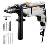 DEKOPRO Perceuse à Percussion Filaire 950W, Perceuse 2-en-1 6 Vitesses, 2800 RPM, 48,000 BPM, Mandrin Métallique 13mm, 12 Mèches (Diamètre de Perçage Dans l'Acier/le Bois/la Maçonnerie : 13/30/12 mm)