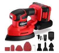 DEKOPRO Ponceuse Delta Sans Fil 20V: Ponceuse Triangulaire - Ponceuse Electrique 13000 RPM, Muni D'un Dépoussiéreur, 15 Papiers Verre - Idéale Pour Ponçage, Polissage et Travail Du Bois - Rouge