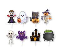 dekora 16 Cake Toppers Halloween - Décorations Gâteaux Citrouilles, Squelettes, Vampires Décor Effrayant Réutilisable pour Cupcakes, Biscuits, Muffins, Fêtes d’Enfants & Soirées à Thème