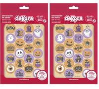 dekora - 20 Mini Disques Comestibles Halloween, Décoration de Gâteaux et Cupcakes - Citrouilles, Crânes, Fantômes et Araignées, Décorations en Azyme 100% Comestibles (Lot de 2)