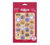dekora - 20 Mini Disques Comestibles Halloween, Décoration de Gâteaux et Cupcakes - Citrouilles, Crânes, Fantômes et Araignées, Décorations en Azyme 100% Comestibles