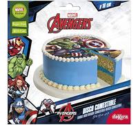 Dekora - 231365 Decoration Gateau Anniversaire Avengers Feuille Comestible - 16 cm Diametre