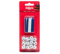 Dekora - 345315 12 Bougies Bâtonnets Cire Bleu Football 1x1x7cm