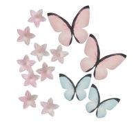 dekora - 39 Décorations Comestibles en gaufrette en Blister avec Mini-Fleurs Roses et Bleues et Papillons Roses et Bleus pour Décorer les Cupcakes et les Gâteaux