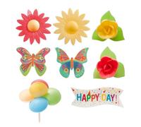dekora - 8 Décorations Comestibles pour Gâteau Multicolore, Toppers en Papier Azyme sans Sucre, sans Gluten, sans Lactose, idéal pour Anniversaires, Mariage, et Gender Reveal
