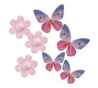 dekora - 9 Décorations Comestibles pour gateaux et cupcakes, Fleurs Roses et Papillons Lilas, pour anniversaires, mariage, et gender reveal